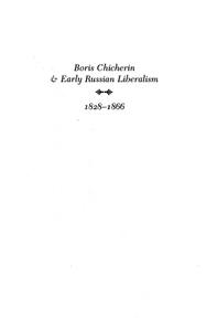 Boris Chicherin and Early Russian Liberalism, 1828-1866